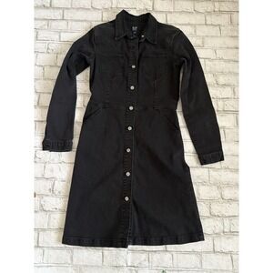 GAP Denim Dress/jacket Long Sleeve Pockets Black Wash Button Front Size 10 Tall